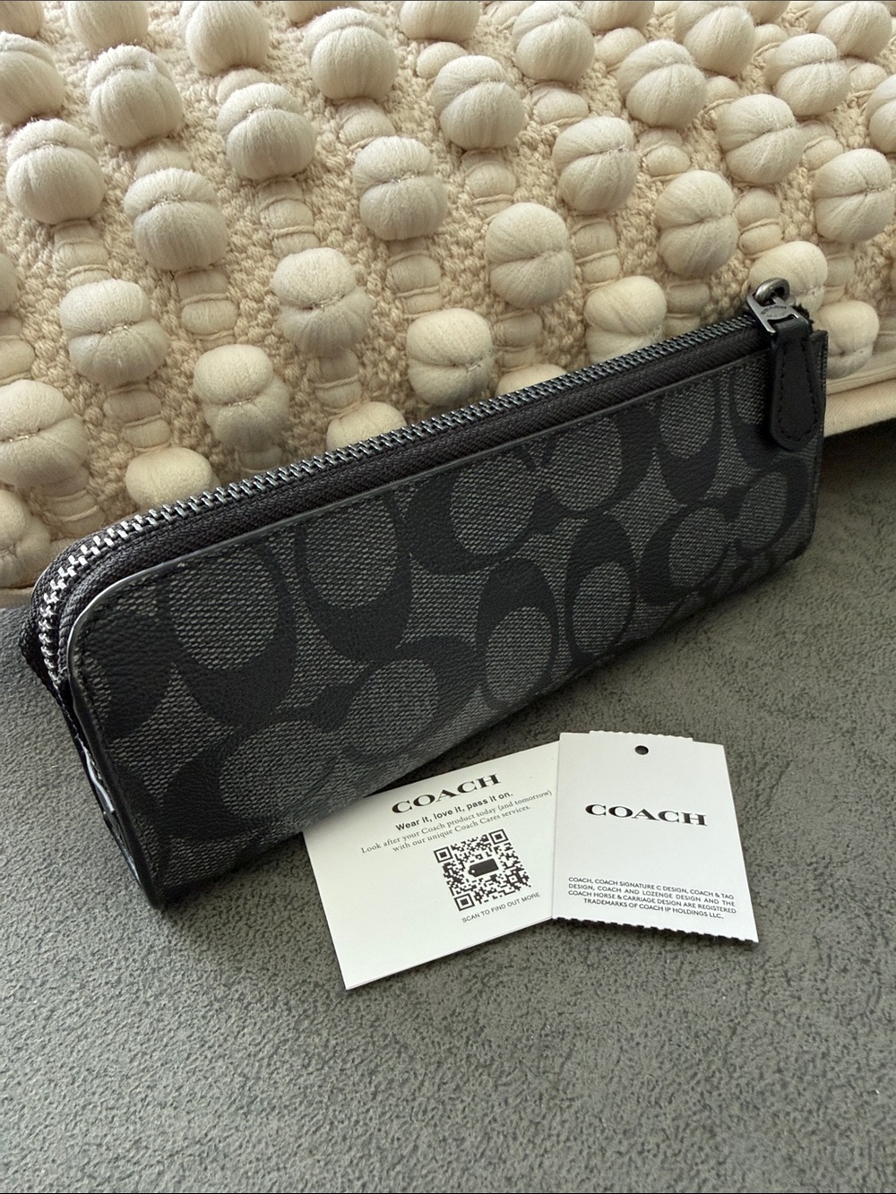 Coach Black & Gray Signature Zip Pencil Pouch